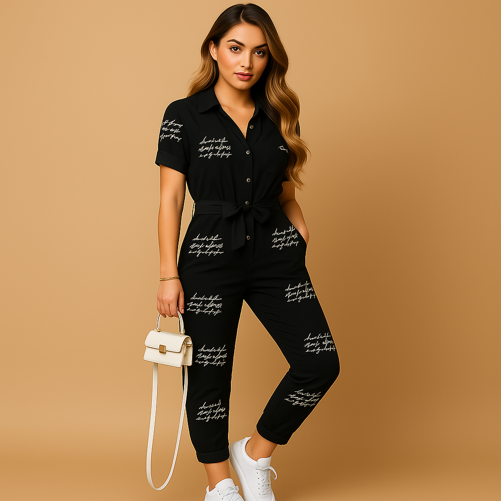 Tailored jumpsuit for women with button closure and flattering silhouette, perfect for work, social events, and elegant dinners.