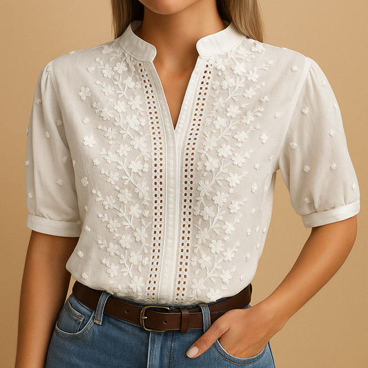 White elegant blouse for women with tailored fit and classic collar, perfect for work, casual days, and evening occasions.